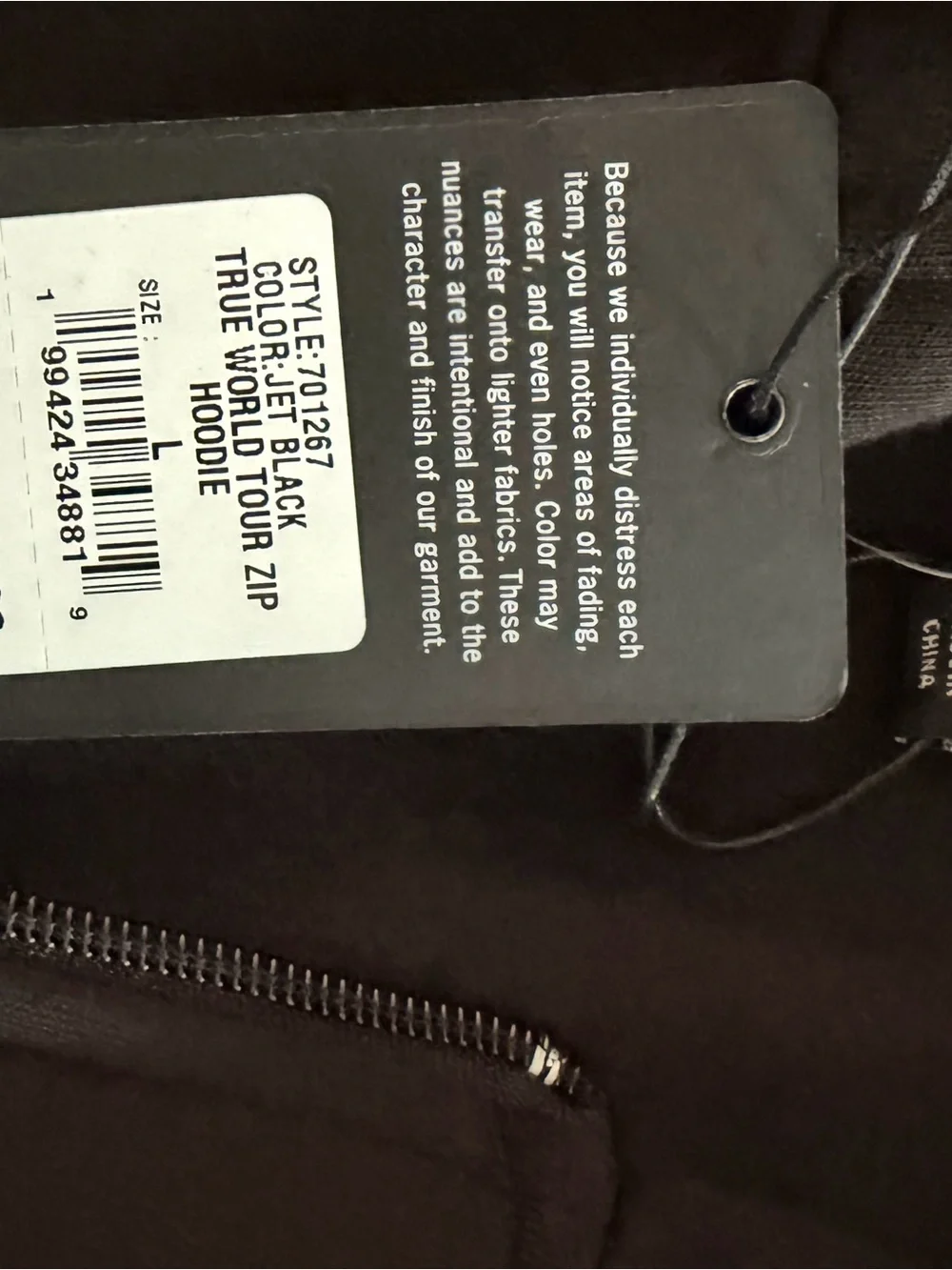True Religion Black Zip Hoodie with Chest World Tour Patch
